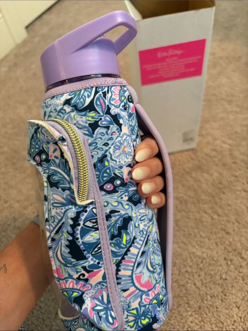 Lilly Pulitzer Lavender Phone Case Water Bottle with Floral Insulated Sleeve - Picture 2 of 4